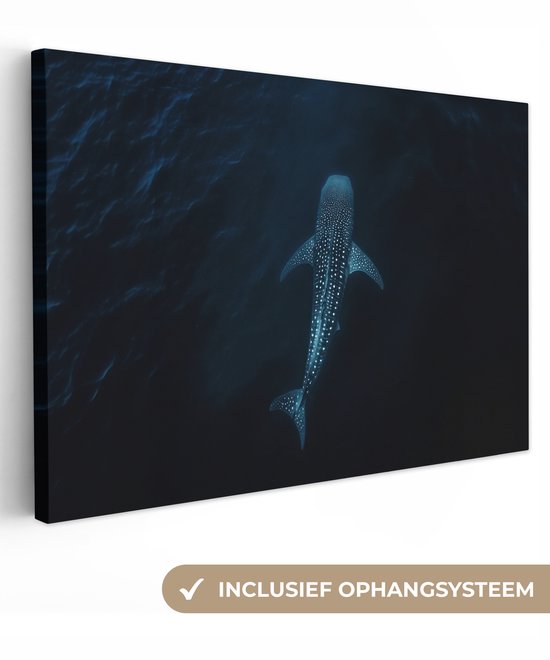 Canvas schilderij 120x80 cm - Wanddecoratie Oceaan - Walvishaai - Donkerblauw - Vlekken - Muurdecoratie woonkamer - Slaapkamer decoratie - Kamer accessoires - Schilderijen op canvas