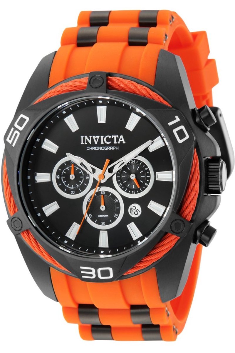 Invicta Bolt 43760 Heren Horloge - Waterdicht - Analoog - Quartz Uurwerk - Roestvrij Staal met zwarte Wijzerplaat - 50mm
