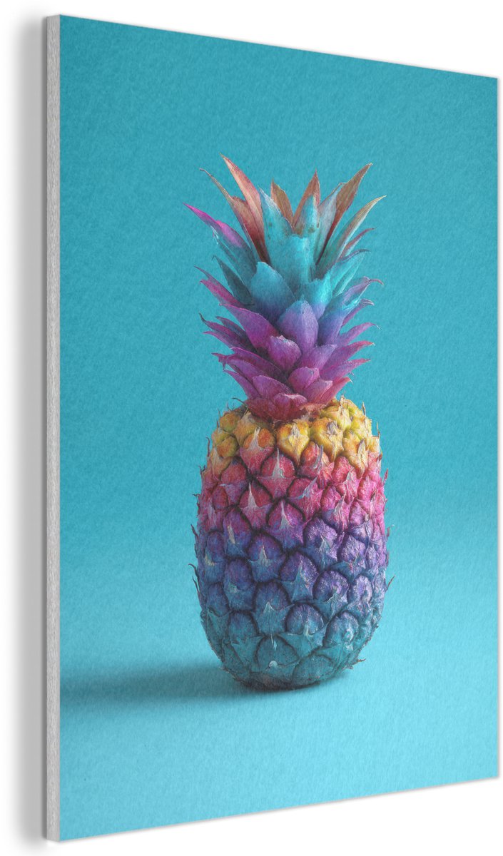 Akoestisch wandpaneel 50x70 cm - Vilt schilderij Ananas - Regenboog - Blauw - Popart - Akoestische panelen - Geluidsdempende wanddecoratie - Geluidsisolatie woonkamer - Muurdecoratie geluidspanelen