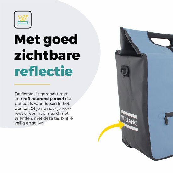 Voltano E-bike Shopper Enkele Fietstas - Ice Blauw / Zwart - 27 Liter - 100% Waterdicht - Extra Schouderband van Voltano — afbeelding 5