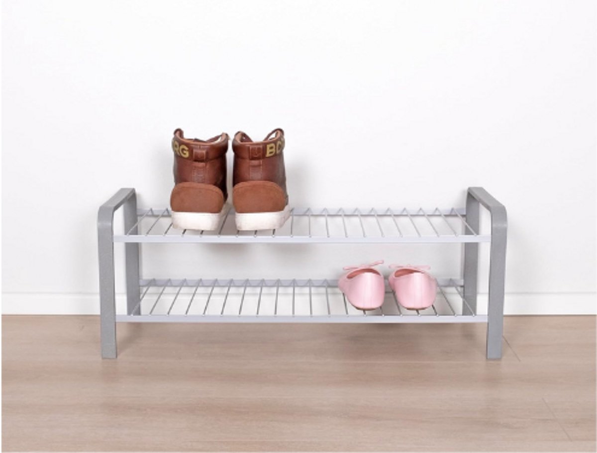 Schoenenrek Van Eco-Hout - Gepoedercoat Schoenenrek - Ruimtebesparend Ontwerp - 670 Mm Breed - Voor Kasten - Halmeubels - Kleine Ruimtes - Schoenenorganizer - Zilverhout