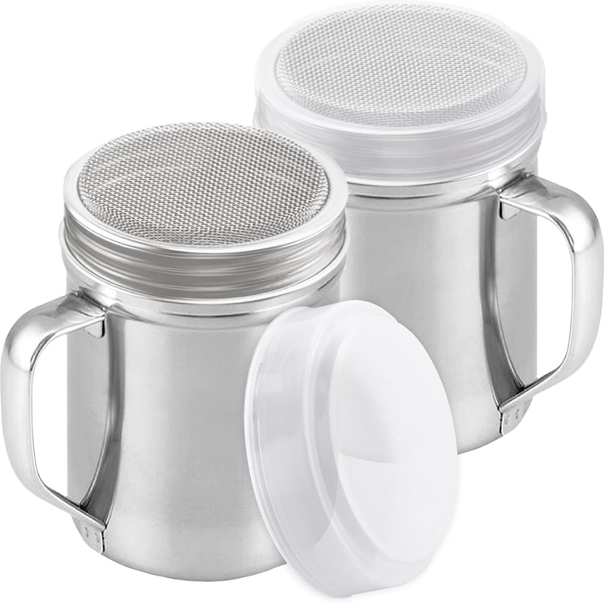 Poedersuiker Strooiers met Handvat – 2 Stuks RVS Kaneelstrooier voor Koffiebar, Bakken & Dessert – Fijnmazige Dredge 6oz