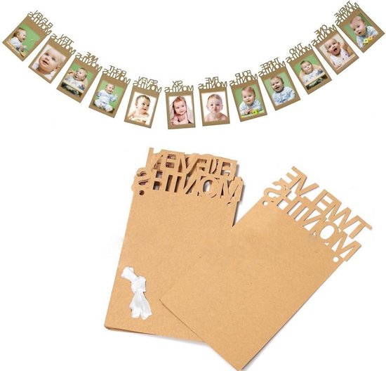 Fotoslinger voor de 1e verjaardag van baby's, fotobanner, wanddecoratie, maandelijks voor kinderen, voor feestdecoratie, meisjes en jongens, blauw