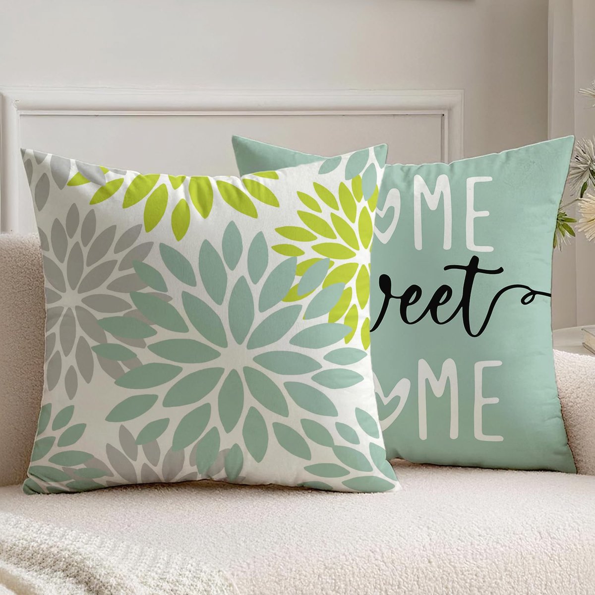 Azomor® Tweepersoons set sierkussenhoezen met bloemenpatroon voor binnen en buiten