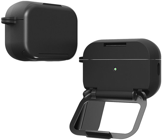 Telestore - Hoesje geschikte voor AirPods Pro 3 - TPU hybride hoesje Beschermhoes - hoesje met spiegel AirPods Pro 3 Cover - AirPods Pro 3 Hoesje - Geschikt voor Apple Airpods Pro 3 - zwart - hard cover met make up spiegel - sleutelhanger