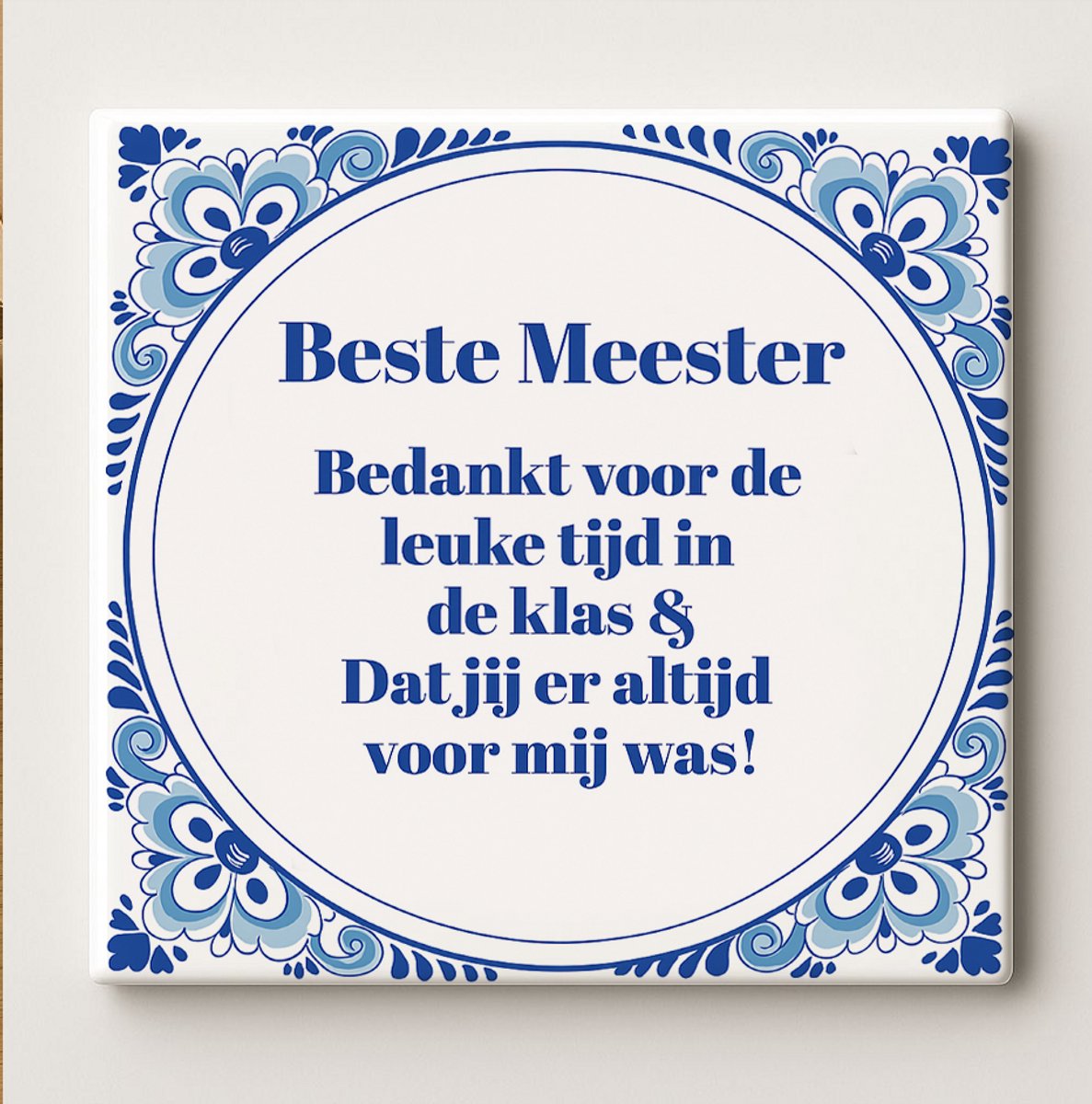 Grappig Meester Tegeltje – “Beste Meester” Delfts Blauwe Stijl Wanddecoratie – Bedankt Cad