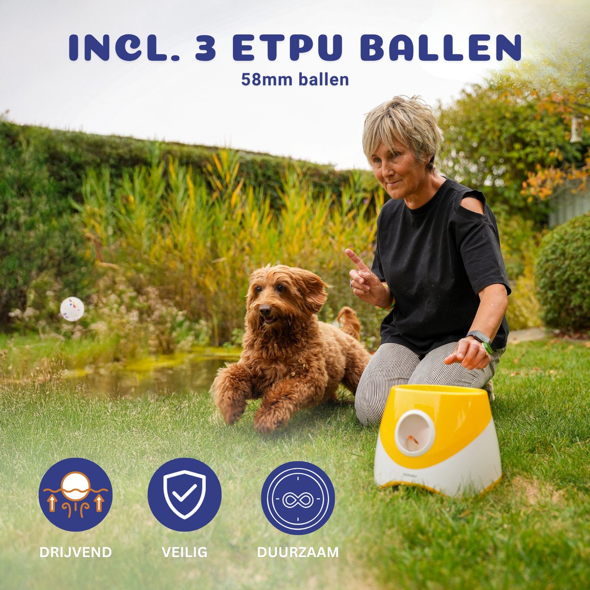 Pet Perfect Automatische Ballenwerper M - Hondenspeelgoed - Oplaadbaar - Incl. 3 ETPU ballen - 3 Werpafstanden - Geel thumbnail 3