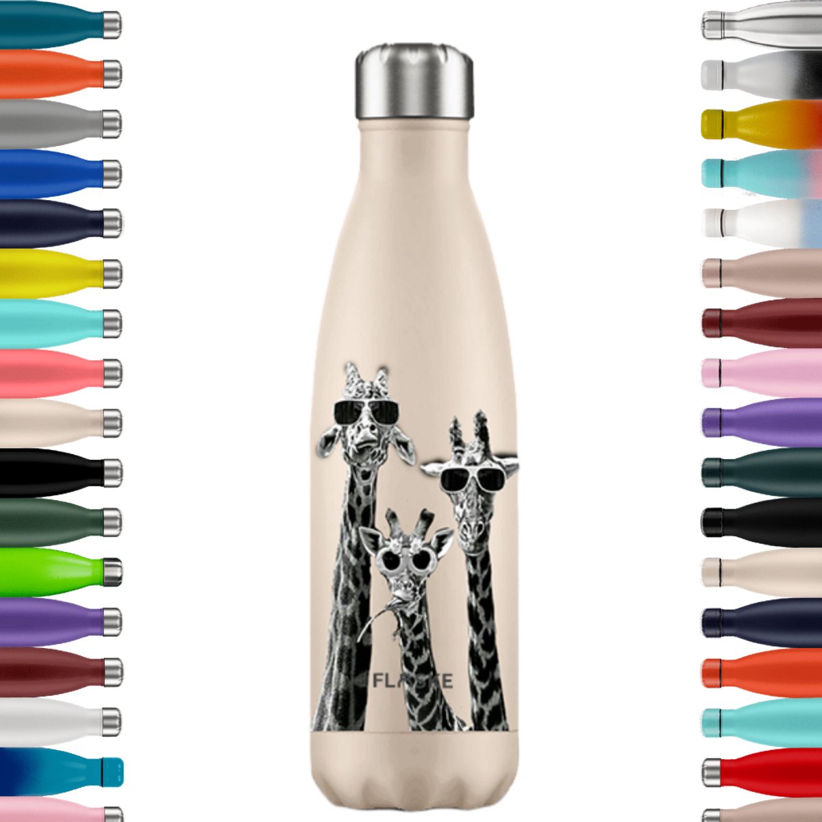 FLASKE Original Drinkfles 500 ml - Geïsoleerde RVS Waterfles - BPA-vrij - 12u Warm & 24u Koud - Geschikt als Thermosfles en Thermoskan - Water Bottle Stainless Steel - Giraffe