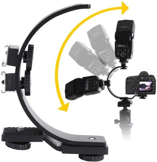 Cameraflitser L-beugel Dual Hot Shoes Holder Adapter DV-microfoon LED