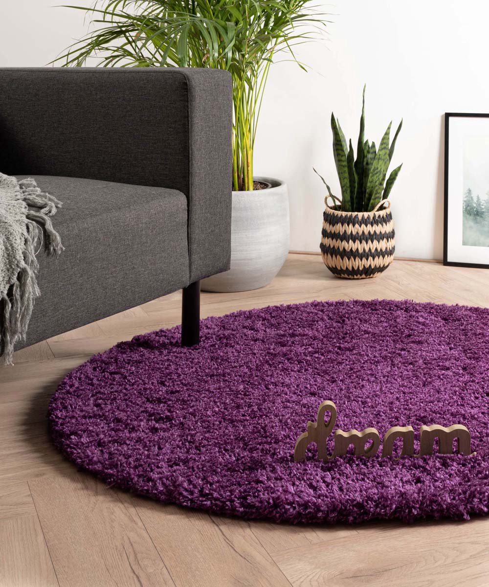 Rond hoogpolig vloerkleed - Cozy Shaggy paars 120