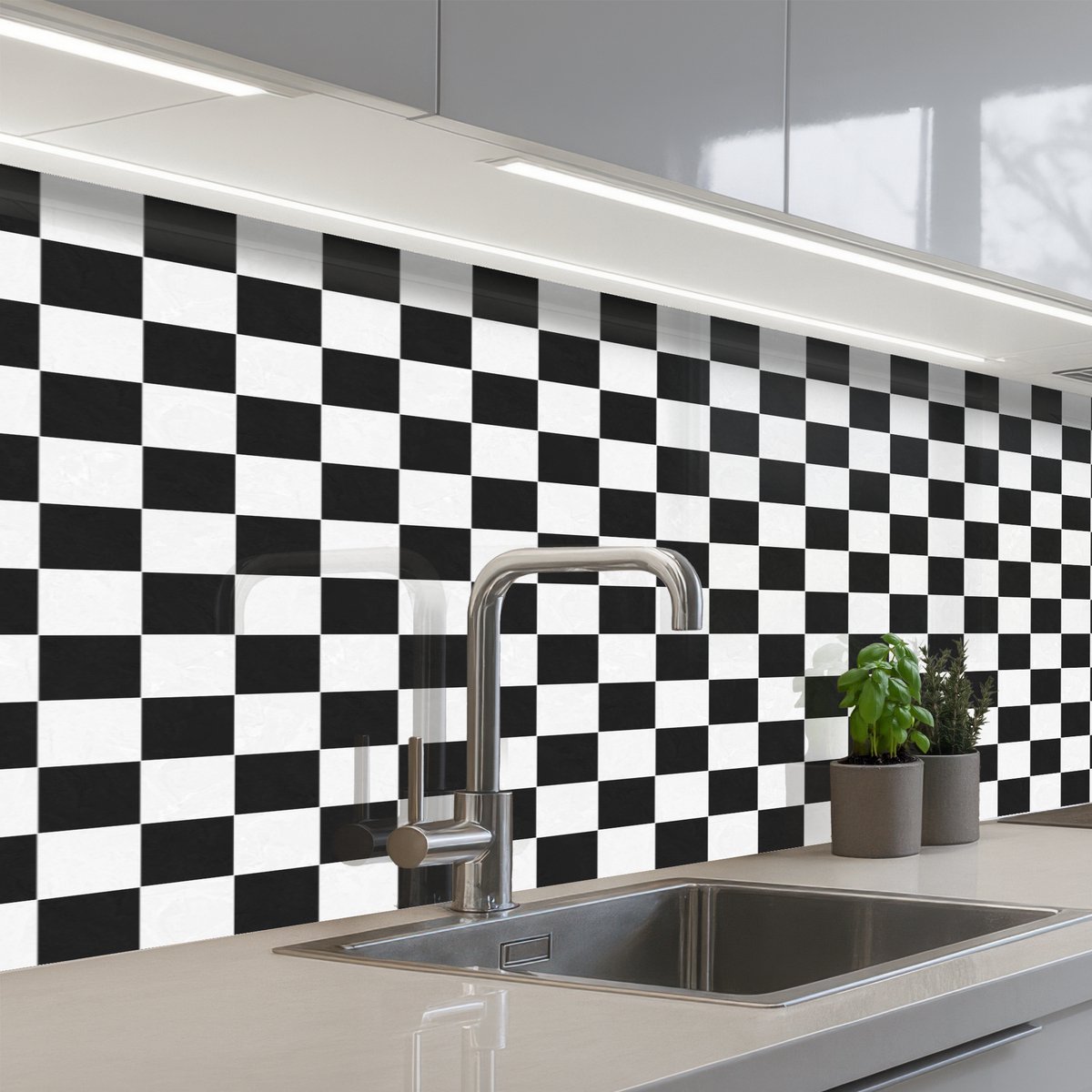 Keuken achterwand 200x60 cm - Spatscherm zelfklevend Klassiek - Patroon - Zwart - Wit - Muurbeschermer - Spatwand fornuis
