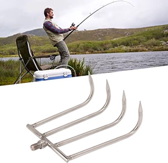 4-tands handhark, roestvrij staal, universele 8 mm struikhark, klein en lichtgewicht, gemakkelijk mee te nemen, tuinhark, onkruidhark voor in het water, handhark voor vissen in beken, vijvers, meren en rivieren (L) — afbeelding 3
