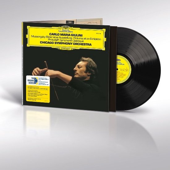 Albumhoes en vinyl van Mussorgsky: Pictures at an Exhibition / Prokofiev: Symphonie Classique, gedirigeerd door Carlo Maria Giulini.