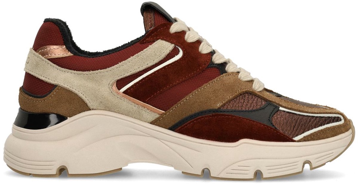 Manfield - Dames - Beige leren sneakers met multicolor details - Maat 40