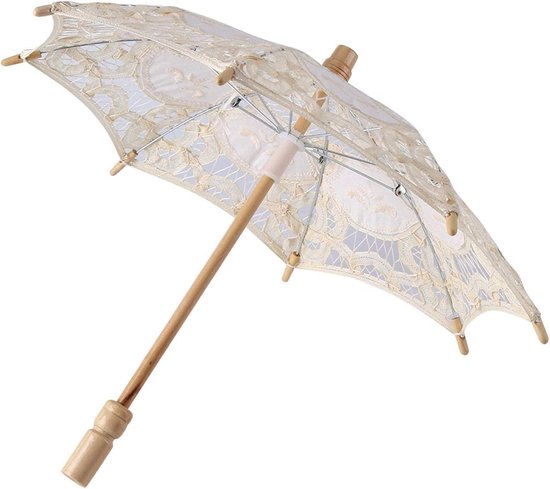 Spitzenschirm Sonnenschirm schwarz, handgemachte Spitze Sun Folding Parasol Paraplu Hochzeit Braut für Lady Frauen Party Decor tanzen Fotografie Prop., Wit, Beige, Zwart, Eén maat