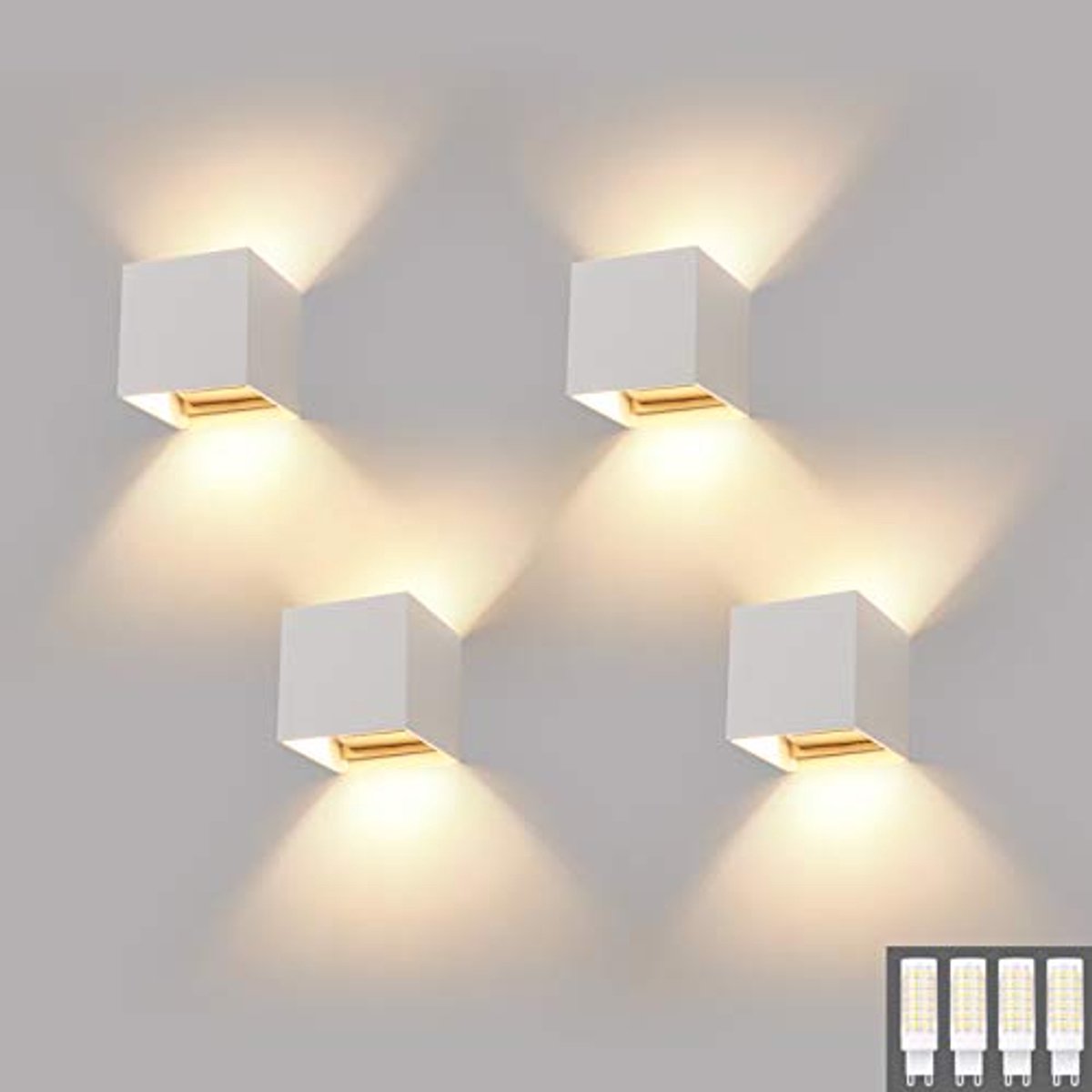 Wandlampen Set van 4 voor Binnen en Buiten, Modern Up Down Design, Waterdicht IP54, 9W Vervangbare G9 Lamp, Warmwit 3000K