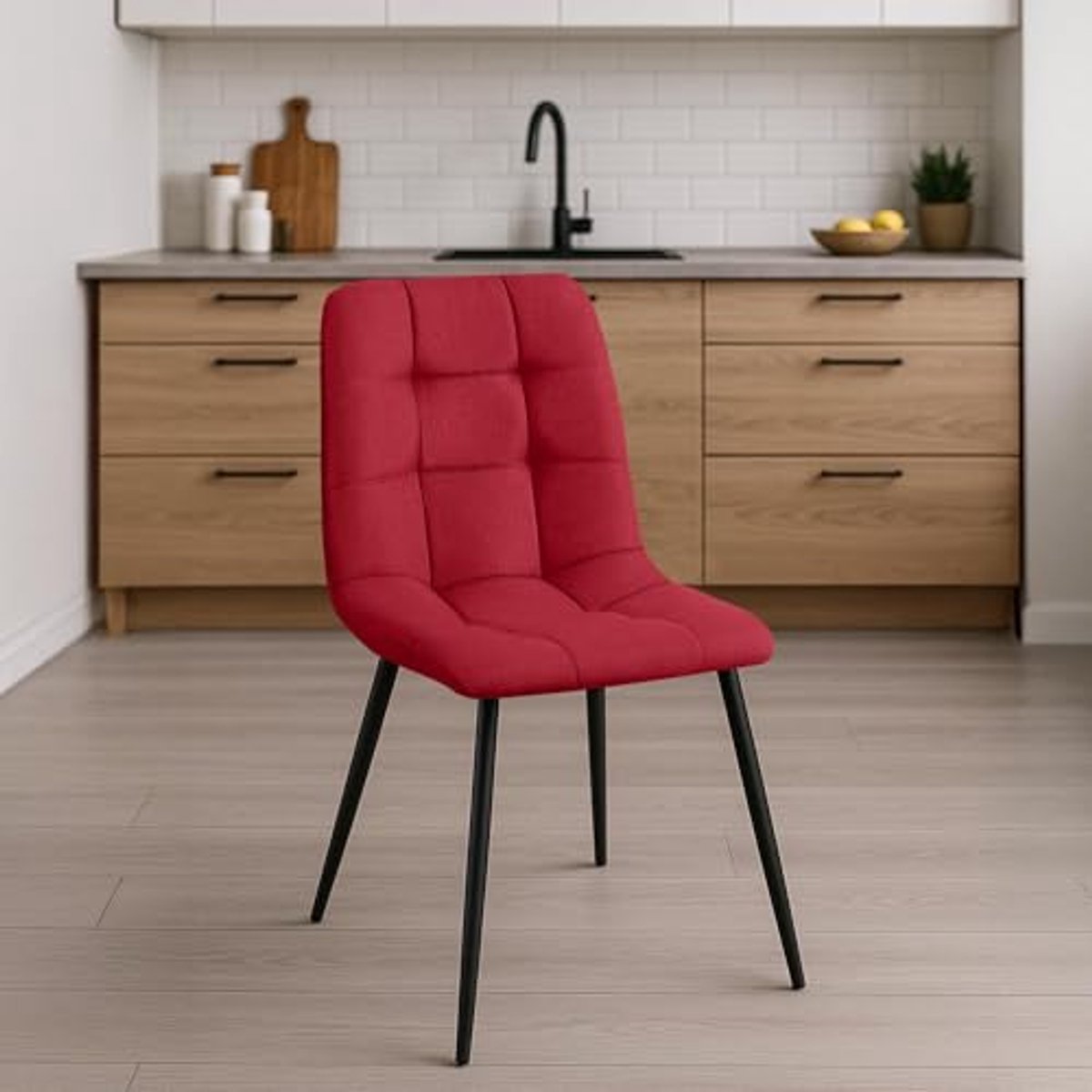 Eetkamerstoel met gewatteerde bekleding en metalen frame - Comfortabele keukenstoel tot 15