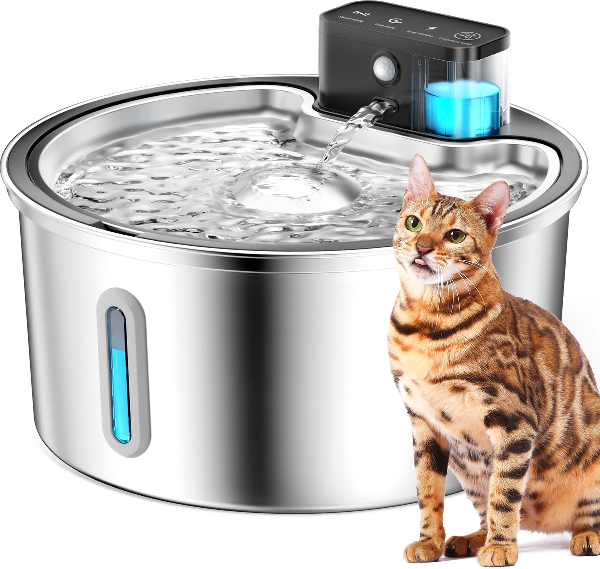 PAWPOLL Max Drinkfontein - Kat en Hond - RVS - Draadloze - Met Sensor en 3 Werkmodus - 3.2 L - incl 1 Filter en 1 Sponzen