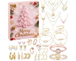 Adventskalender 2025 Kerstmis Sieraden – Kerstaftelkalender - Modieuze Armband Ketting Ring Oorbellen – 24 Dagen Aftellen Vakantie – Luxe Verrassingscadeau – Stijlvolle Elegante Kerstcadeau Set - A