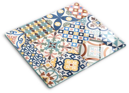 Crédence de Cuisine Wallfluent - Glas carrelages multicolore pour cuisinière - 60 x 52 cm - Crédence de Cuisine rectangulaire géométrique en Glas - Motifs géométriques