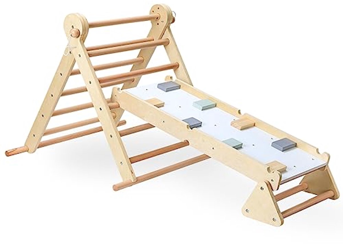 Houten Speelplaats voor Kinderen - Klimwand, Ladder en Balansbalk met Verstelbare Hoogtes