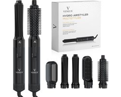 VENEUX® Premium Multistyler - Fohnborstel - Airstyler - Krultang - Krulborstel - Krultang 5 in 1 - Haarborstel - Zwart - 5 Opzetstukken + Kammenset 10-Delig