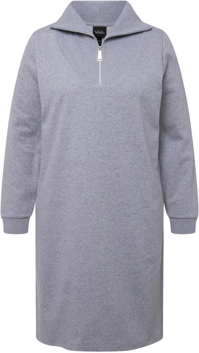 Ulla Popken Dames - Sweatjurk Troy-kraag rits lange mouw - Lichtgrijs melange - Maat 50+