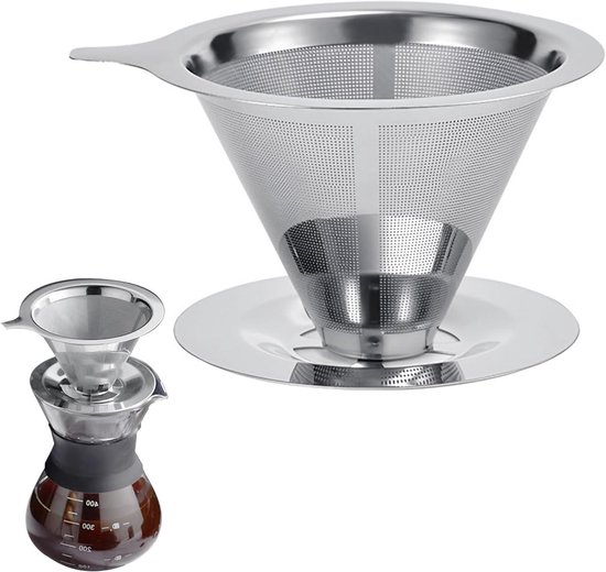 Aomig Herbruikbaar Koffiefilter 2-delige Set, Filtermaat 4, Universeel Vervangingsfilter voor Kegelfiltermanden(Gouden