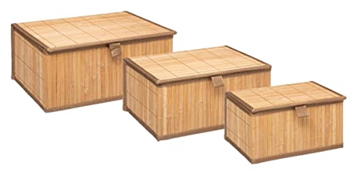 Set van 3 Mandjes met Natuurlijke Bamboe Deksel