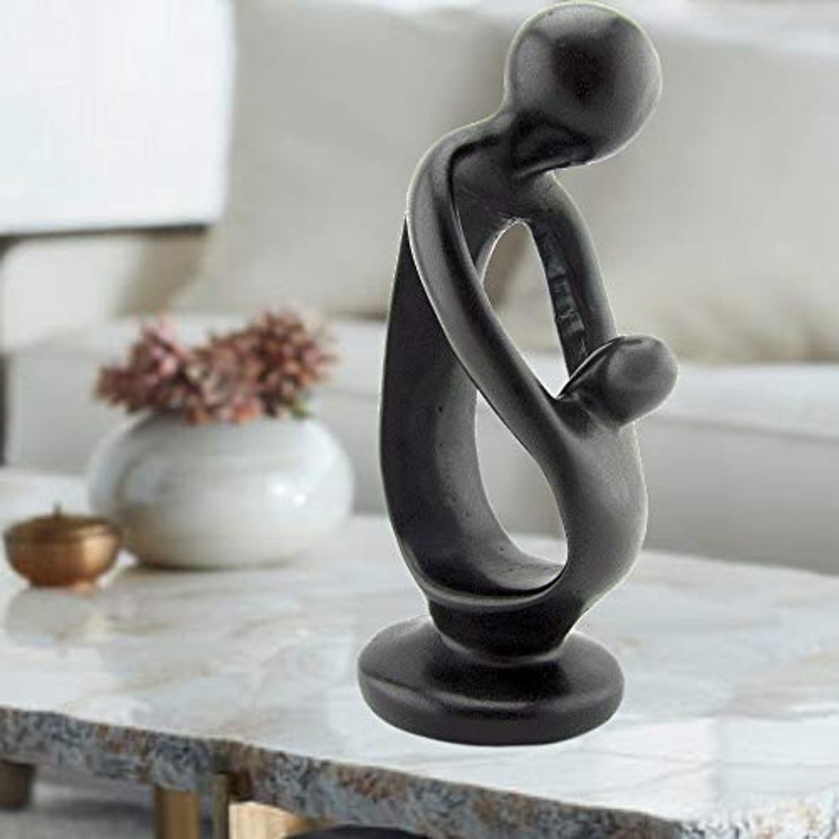 Abstract Moeder en Kind Beeldje - Familie Sculptuur 15,2 cm - Klein Hars Standbeeld