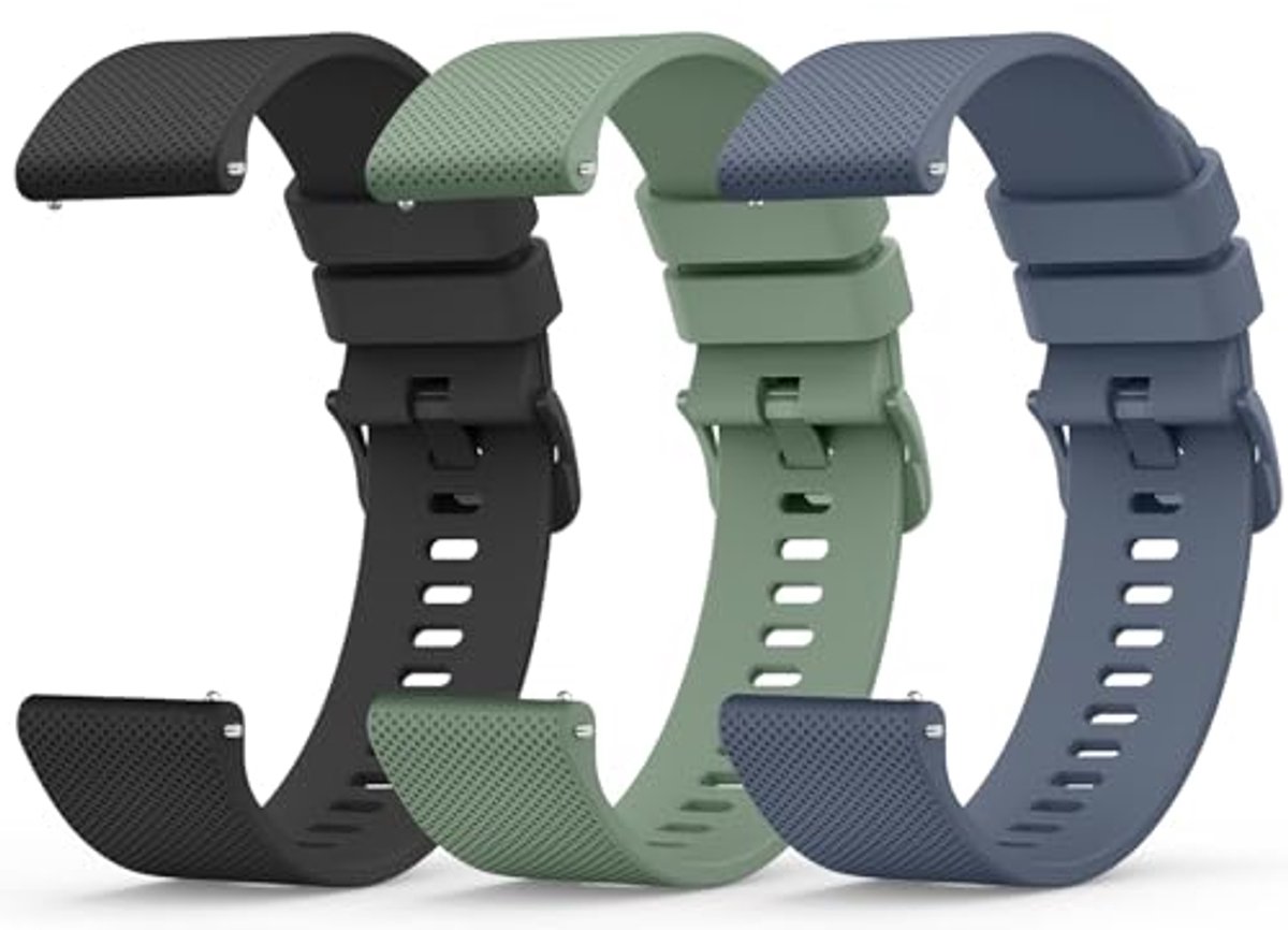 22 mm siliconen horlogeband - 3 stuks - zachte reservearmband met snelsluiting