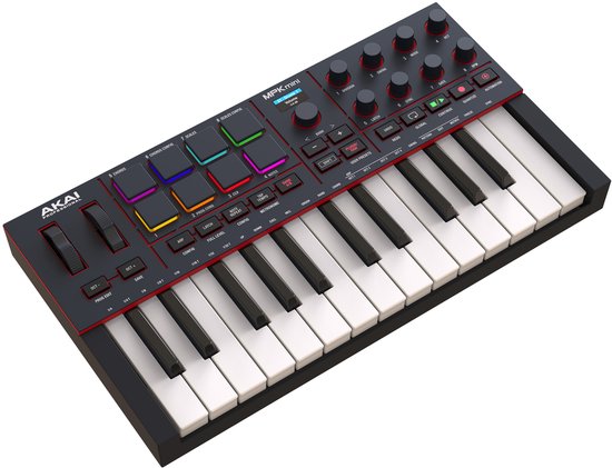 Akai Professional Mpk Mini Mkii - Portable 25-Toetsen Usb Midi Keyboard Controller Met 16 Performance Pads Met Achtergrondverlichting, 8 Toewijsbare Q-Link-Regelaars En 4-Weg Duim Joystick, Rood