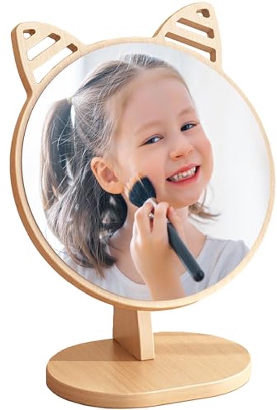 Ovale make-up spiegel Mica met een geel houten frame