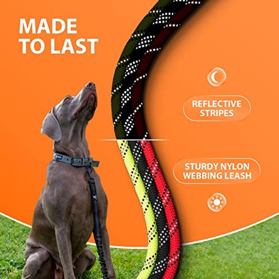 Heavy Duty touw bungee-lijn voor grote en middelgrote honden met anti-trek voor schokabsorptie - antislip reflecterende riem voor buiten (zwart, voor 1 hond