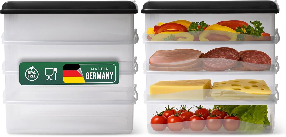 Novaliv 8x grote voedselcontainers met 2x deksels, stapelbaar voor koelkast en vriezer, set opslagcontainers, opbergdoos organizer, voor vleeswaren, worst, kaas, fruit, groenten, maaltijdvoorbereidingscontainer