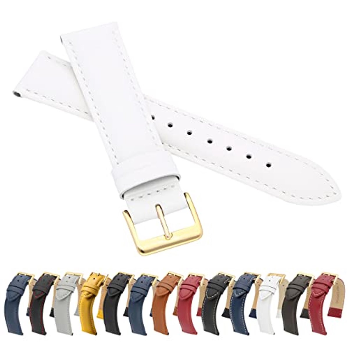 Gladde leren horlogeband met gouden gesp - elegante armband van echt leer 22 mm