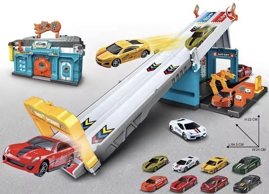 OODBLUE Racebaan met 5 Metalen Auto’s - 2-in-1 Autogarage & Opvouwbare Speelset - Met Draagkoffer - Perfect Cadeau voor Kinderen van OODBLUE — afbeelding 2