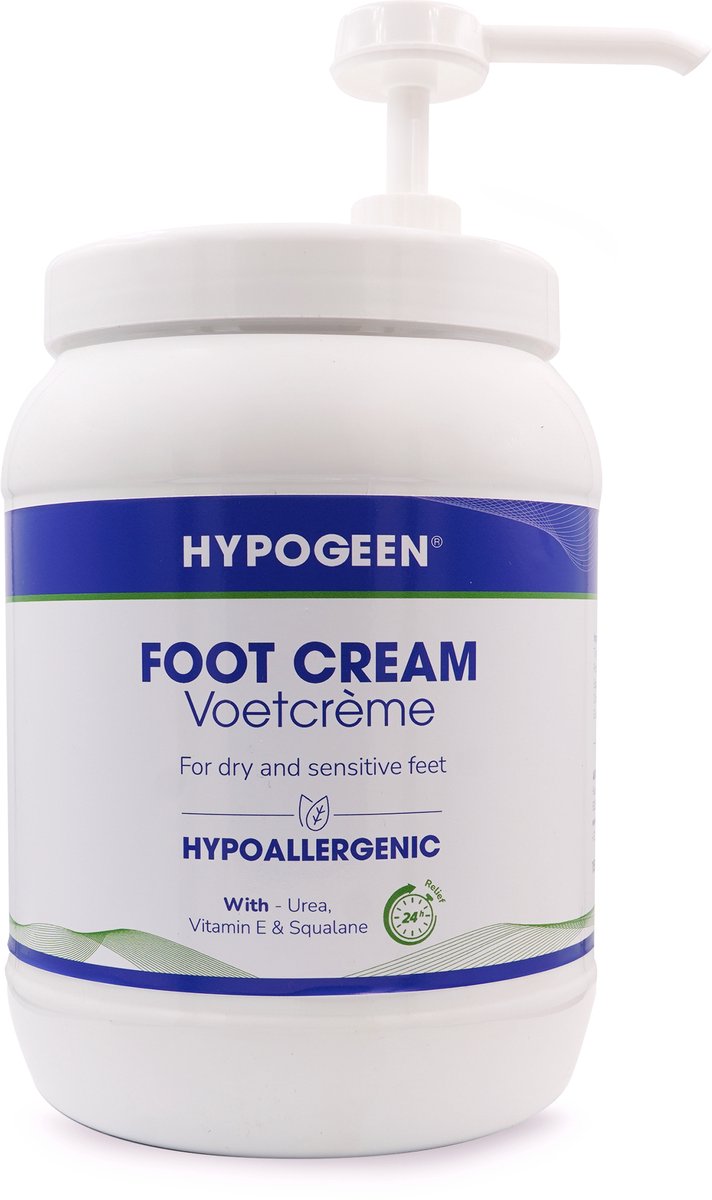 Hypogeen Voetcrème - Hypoallergeen - Voor Droge & Gevoelige Voeten - Met Squalaan & Ureum - PH Neutraal - Hydraterende Voetverzorging - 1500ml Pompflacon
