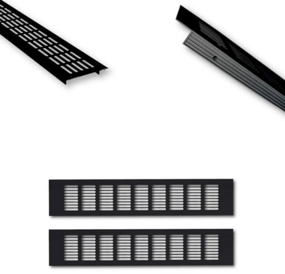 Aluminium Ventilatierooster 40 x 8 cm - Zwart - Ideaal voor Keuken, Badkamer, Toilet en Kast - Insectenbescherming