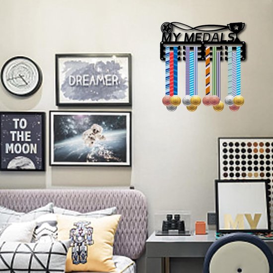 CREATCABIN Be Awesome Medal Holder Hanger, 60 , Medal Stand, Black Iron, Shelf Hanger, Organiser, Medal Stand, Frame With Hooks, Wall Mounted Hanging For Medal Winners, 40 X 14.3 Cm