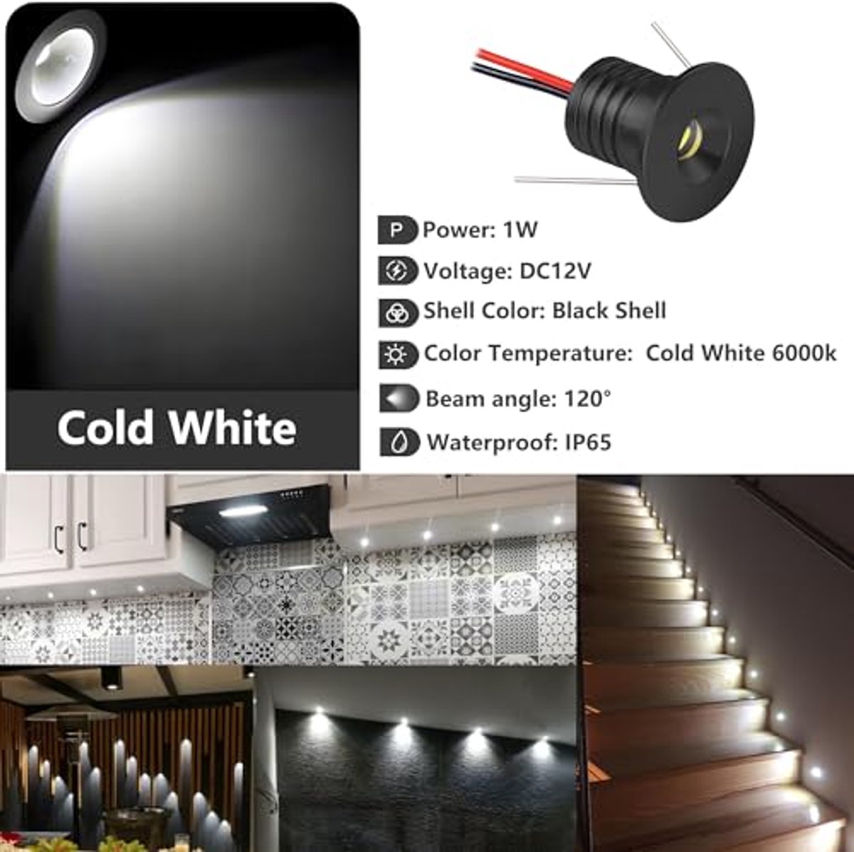 Mini LED Inbouwspots - 12V, IP65, Perfect voor Keuken en Trappen - 9 Stuks Koud Wit 6000K