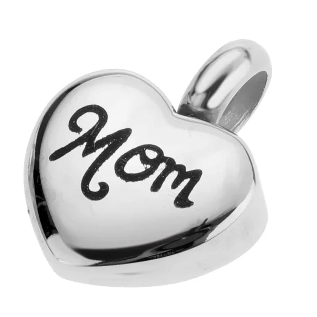 Aramat Jewels | Asbedels | Stalen Asbedel Hart met Inscriptie 'Mom' voor Armband of Ketting 12mm | | | |12mm | Staal | Volwassenen | Verkleurd niet