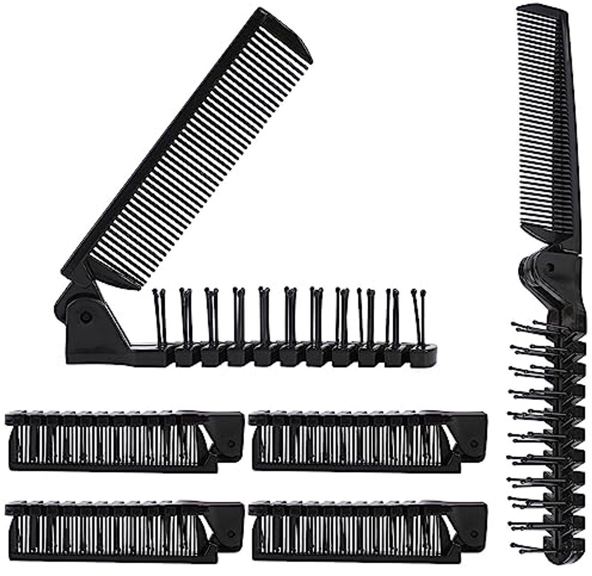 Image of 6 Stuks Opvouwbare Kam - Draagbare Haarborstel voor Reizen - Zwarte Massagehoofdborstel - Mini Zakhaarborstel
