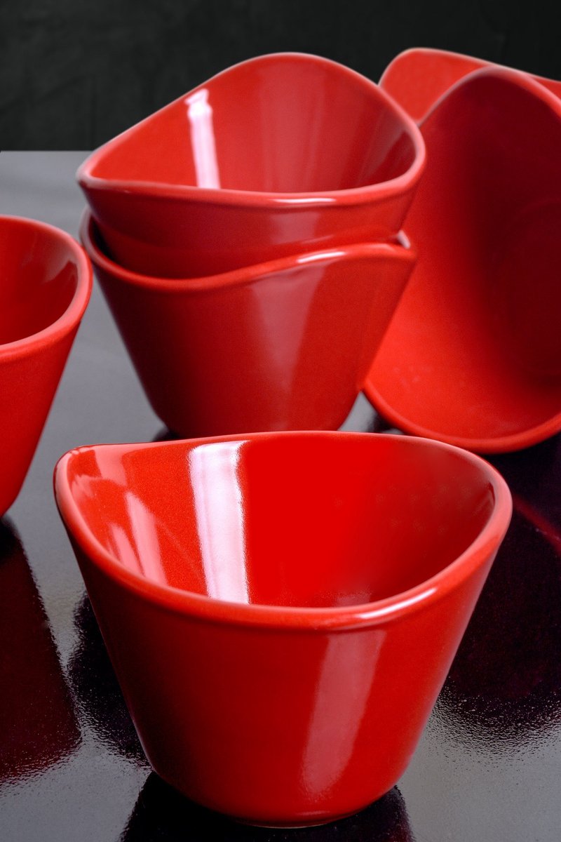 Asir - Keramische kommen - Set van 6 - Rood - 7,1 x 11 x 7,1 cm