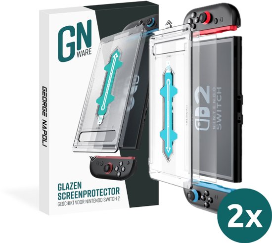 George Napoli Screenprotector Geschikt voor Nintendo Switch 2 - Beschermglas - Glasplaatje - Met Installatietray - Tempered Glass - 2-Pack