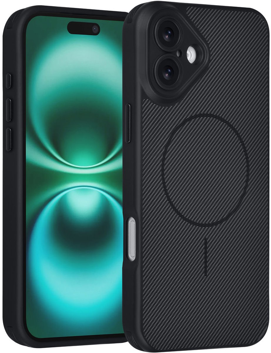 TUNIQ Back cover voor iPhone 16 Plus - MagSafe - Carbon Fiber - Antishock - Zwart