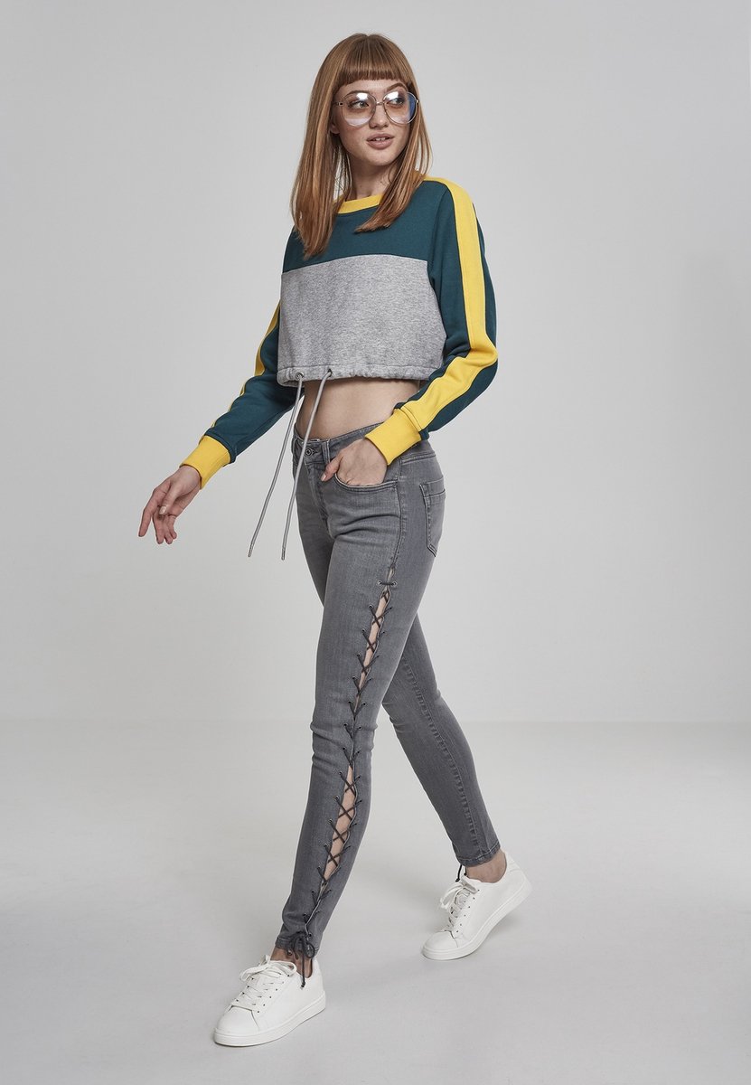Urban Classics 3-Tone Stripe Crew Crop Sweater/Trui XL Blauw