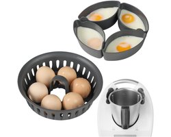 TOVBMUP 2-in-1 Eierrek / Stoominzet — Eierrekje geschikt voor eierkoker (hoofdeenheid niet inbegrepen) – Geschikt voor Thermomix TM5, TM6 & TM31 — BPA-vrij — Geschikt voor 4 gepocheerde en 6 gekookte eieren