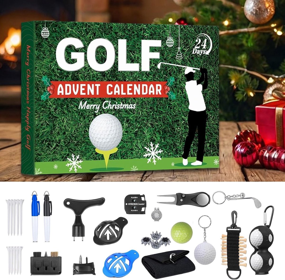 adventskalender, adventskalender 2025, adventkalender volwassenen, Golf Adventskalender voor Mannen en Tienerjongens, 24-daagse Kerst Aftelkalender voor Vader, Echtgenoot of Vriend, Perfect Vakantiecadeau met Golfballen, Tees en Balmarkers