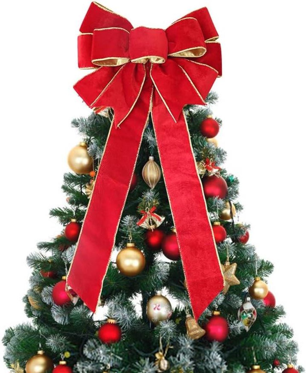 Decoratieve kerstboom boogknoop in groen en rood voor feestelijke decoratie.